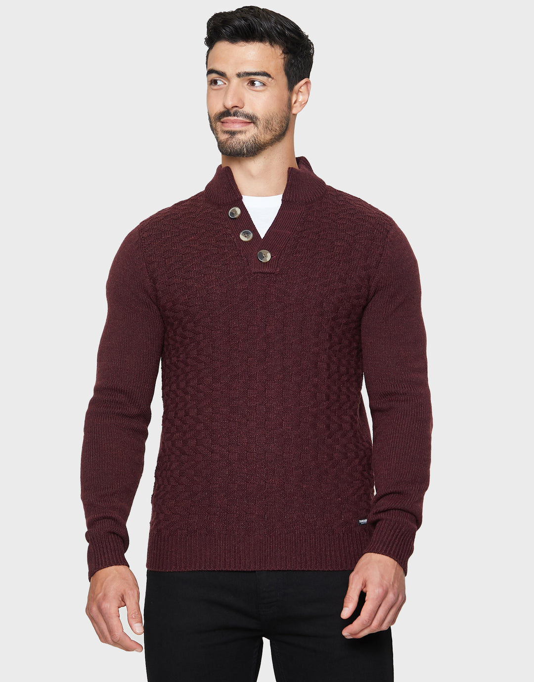 Burgundy Open Button Turtleneck Jumper