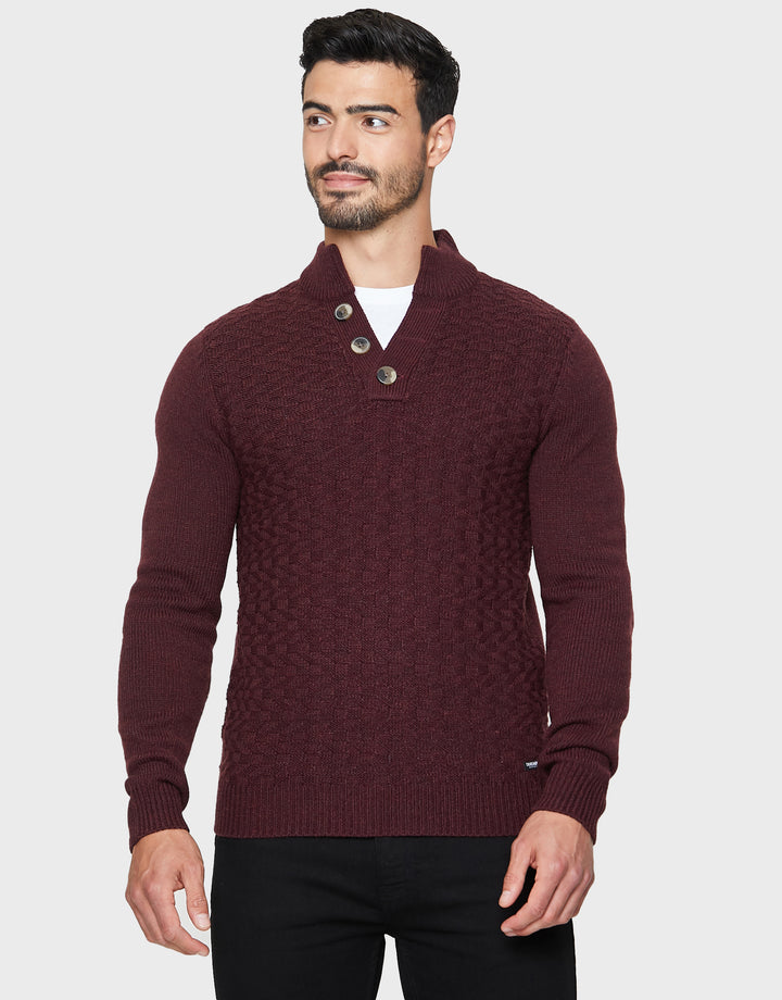Burgundy Open Button Turtleneck Jumper