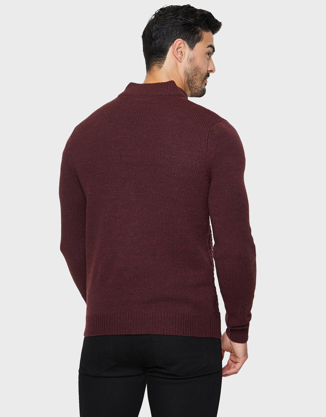 Burgundy Open Button Turtleneck Jumper