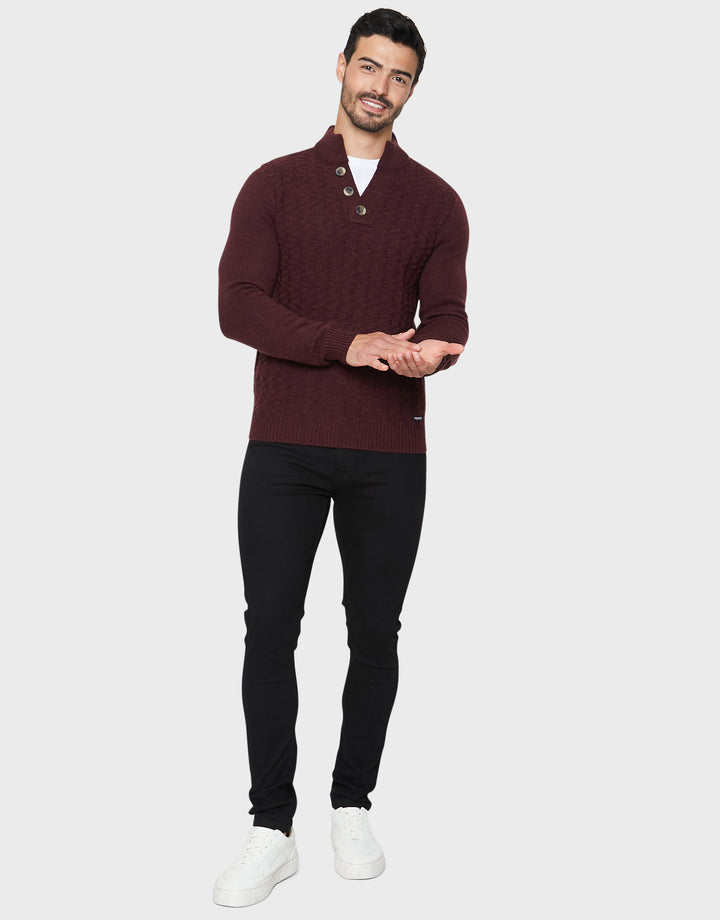 Burgundy Open Button Turtleneck Jumper