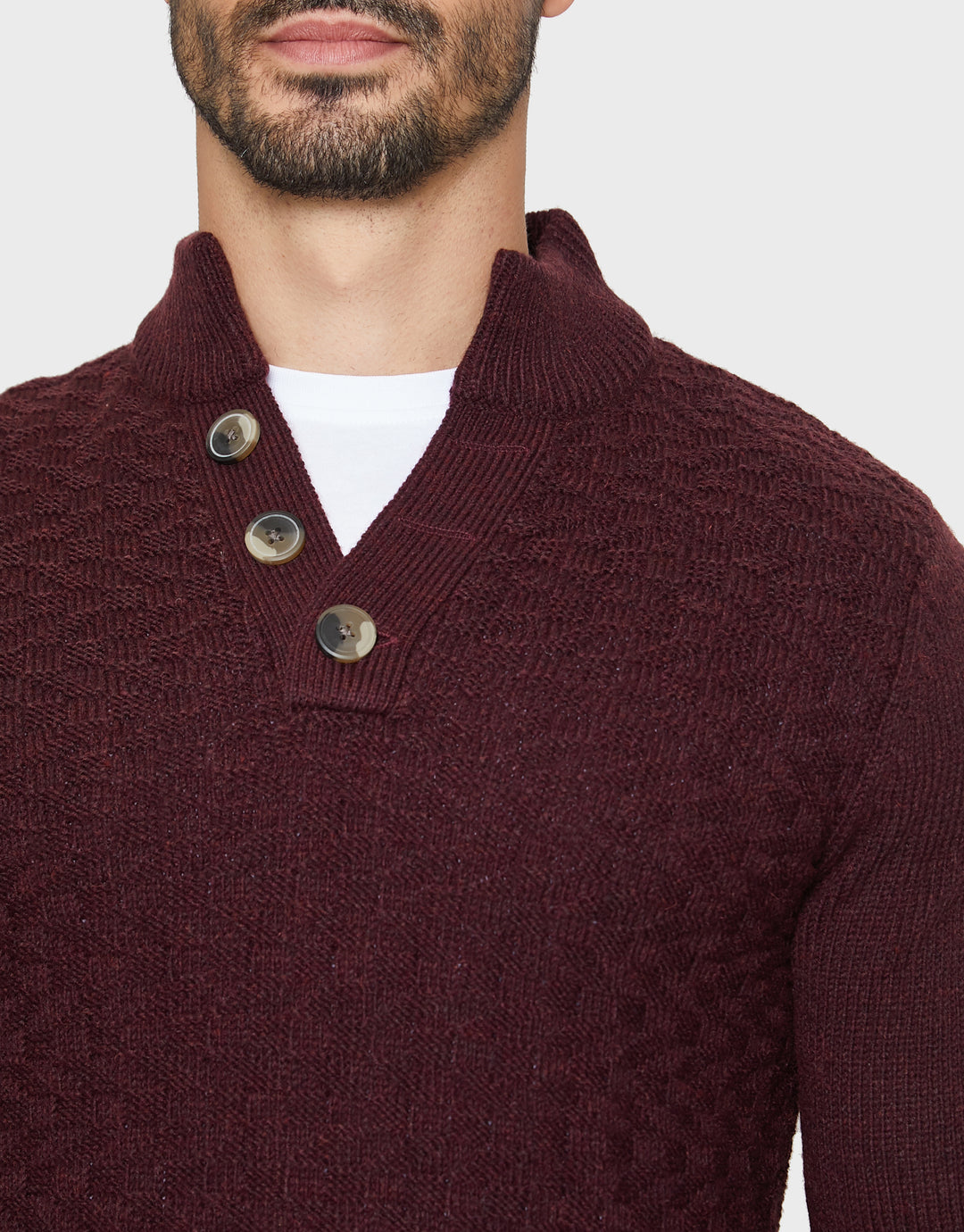 Burgundy Open Button Turtleneck Jumper