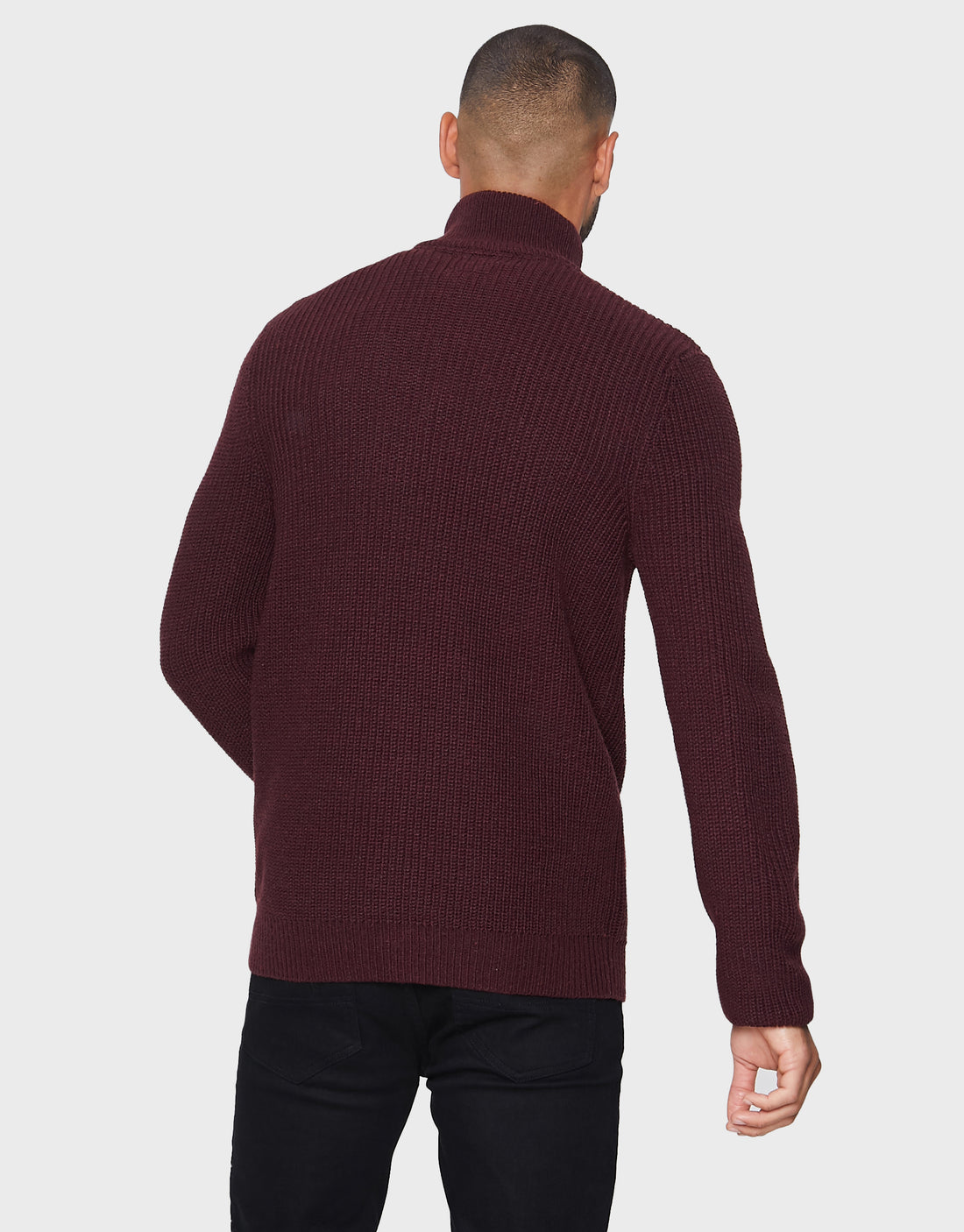 Men's Burgundy Quarter Zip Knitted Turtleneck Jumper – Threadbare