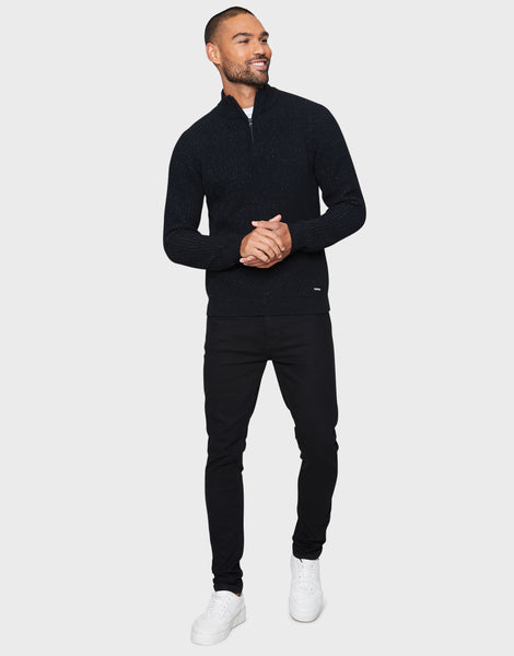 Men's Jet Black Quarter Zip Jumper – Threadbare