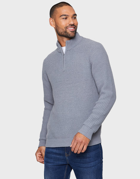 Men's Grey Quarter Zip Jumper – Threadbare