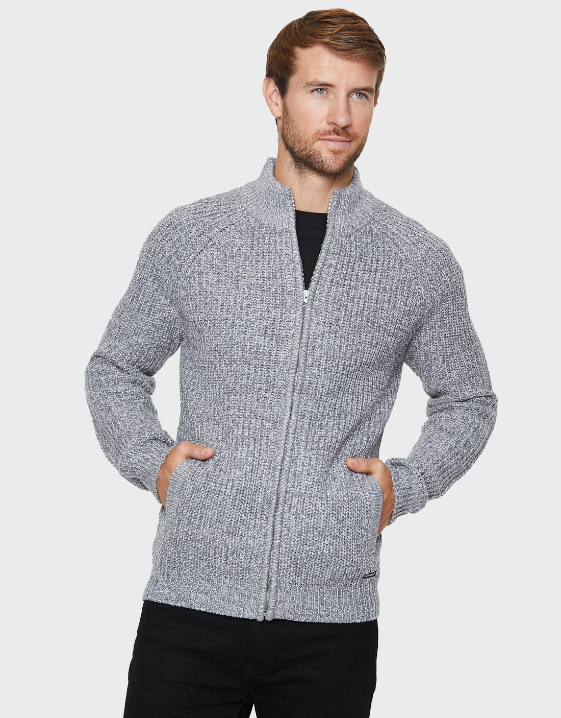 Men's Light Grey Full-Zip Cardigan – Threadbare