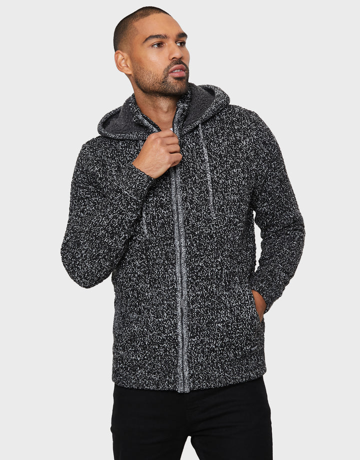 Jet Black Ecru Twist Zip-Through Hoodie