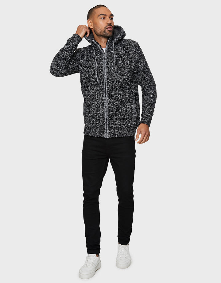 Jet Black Ecru Twist Zip-Through Hoodie