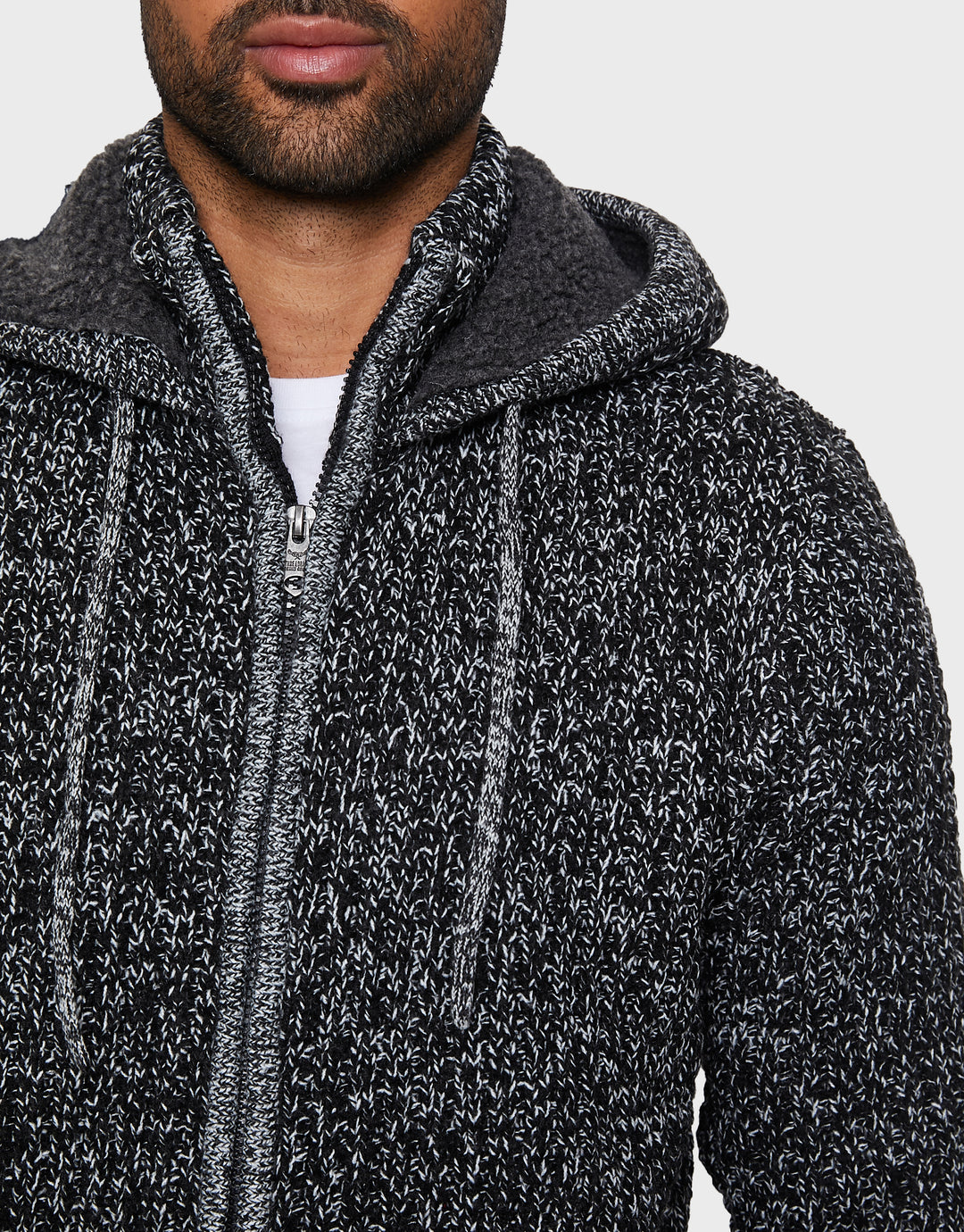 Jet Black Ecru Twist Zip-Through Hoodie