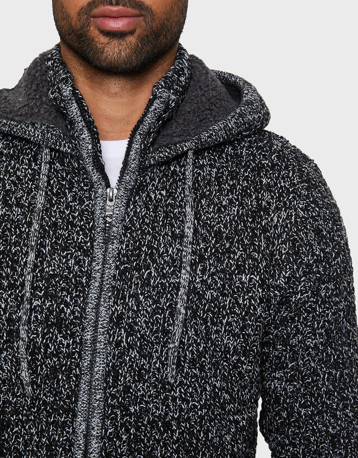 Jet Black Ecru Twist Zip-Through Hoodie