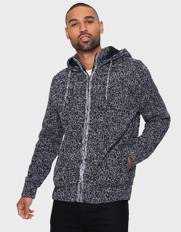 Black Ecru Twist Zip-Through Hoodie
