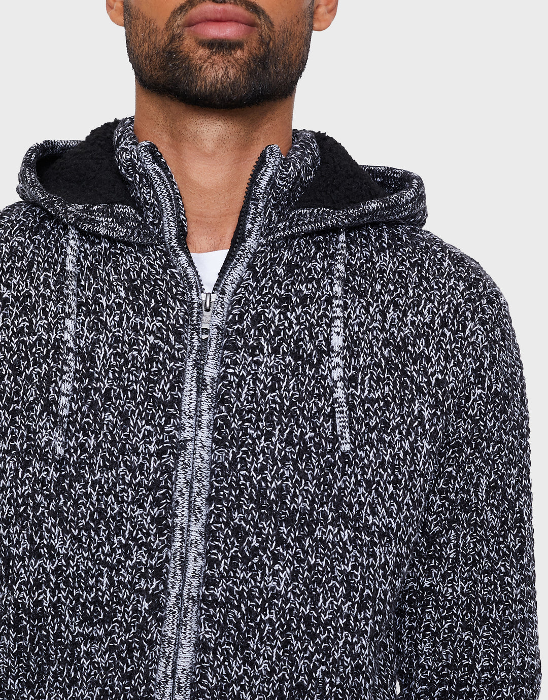 Black Ecru Twist Zip-Through Hoodie