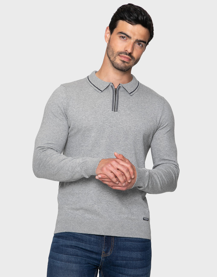 Grey Marl Quarter Zip Polo Jumper
