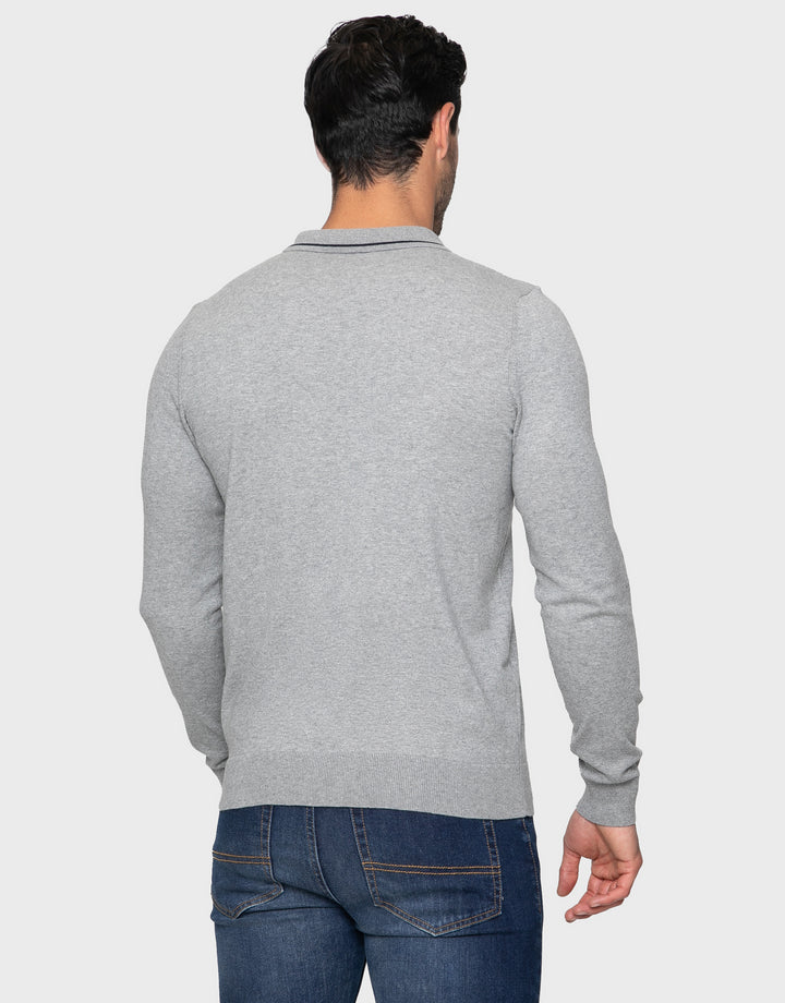 Grey Marl Quarter Zip Polo Jumper