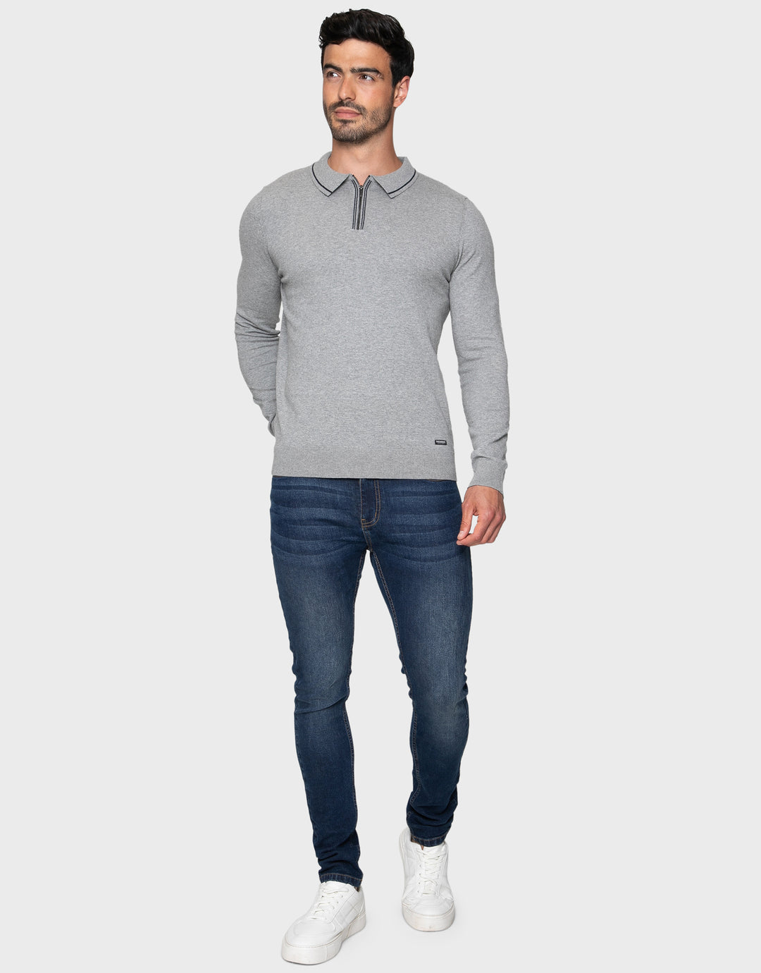 Grey Marl Quarter Zip Polo Jumper