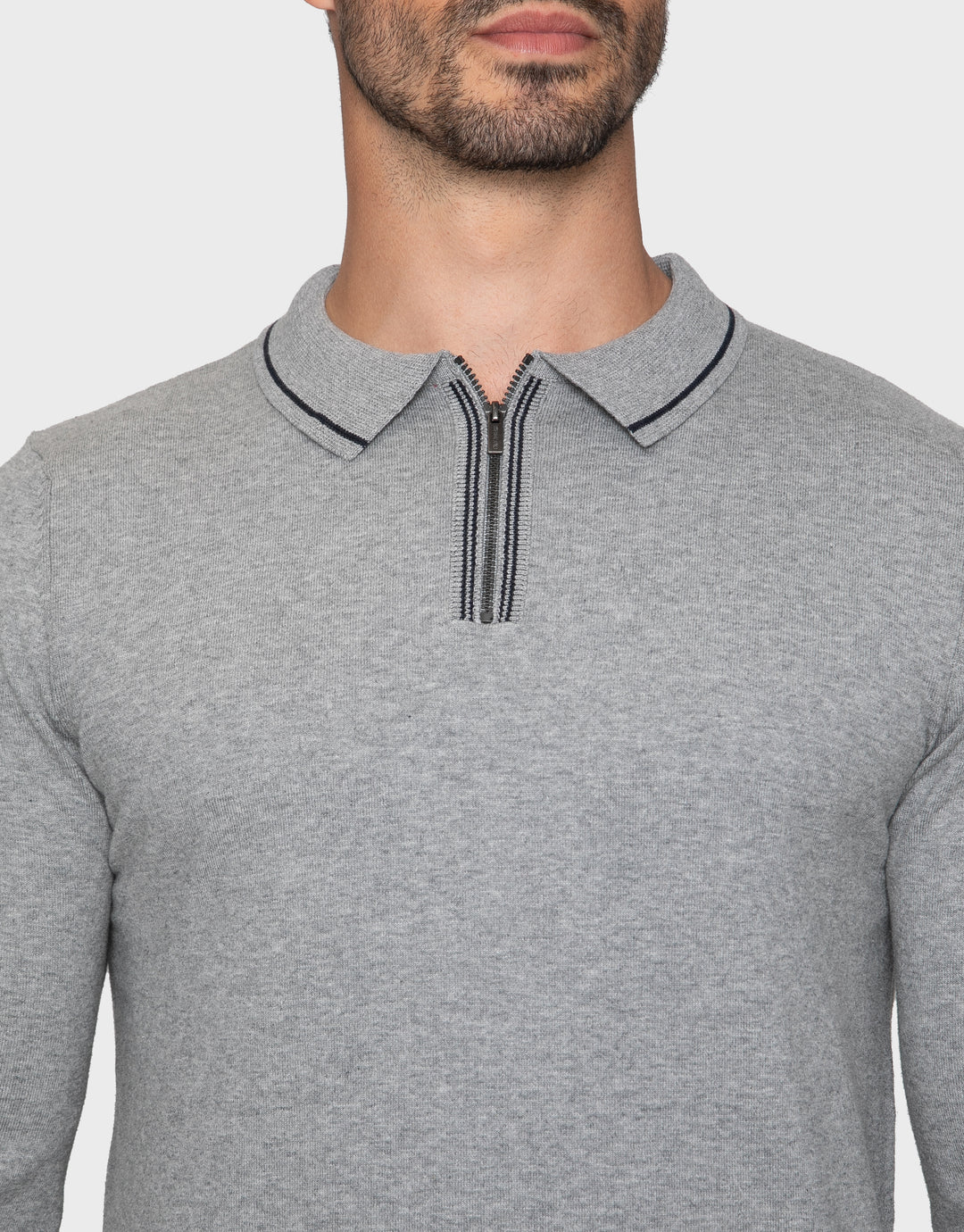 Grey Marl Quarter Zip Polo Jumper