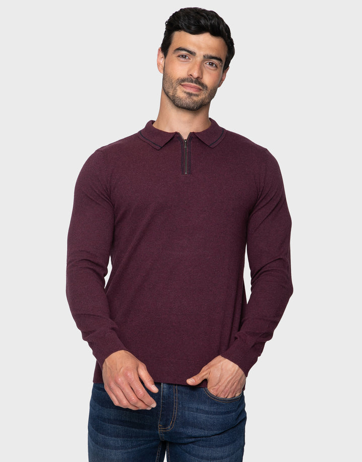 Burgundy Quarter Zip Polo Jumper