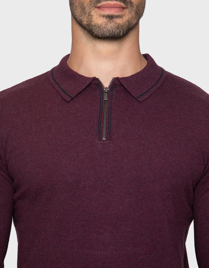 Burgundy Quarter Zip Polo Jumper