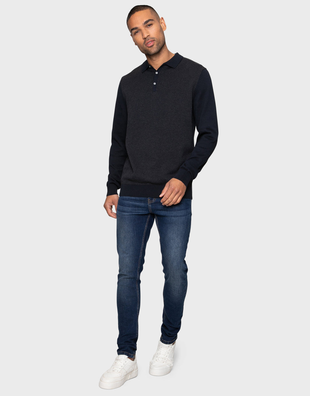 Navy & Charcoal Polo Jumper