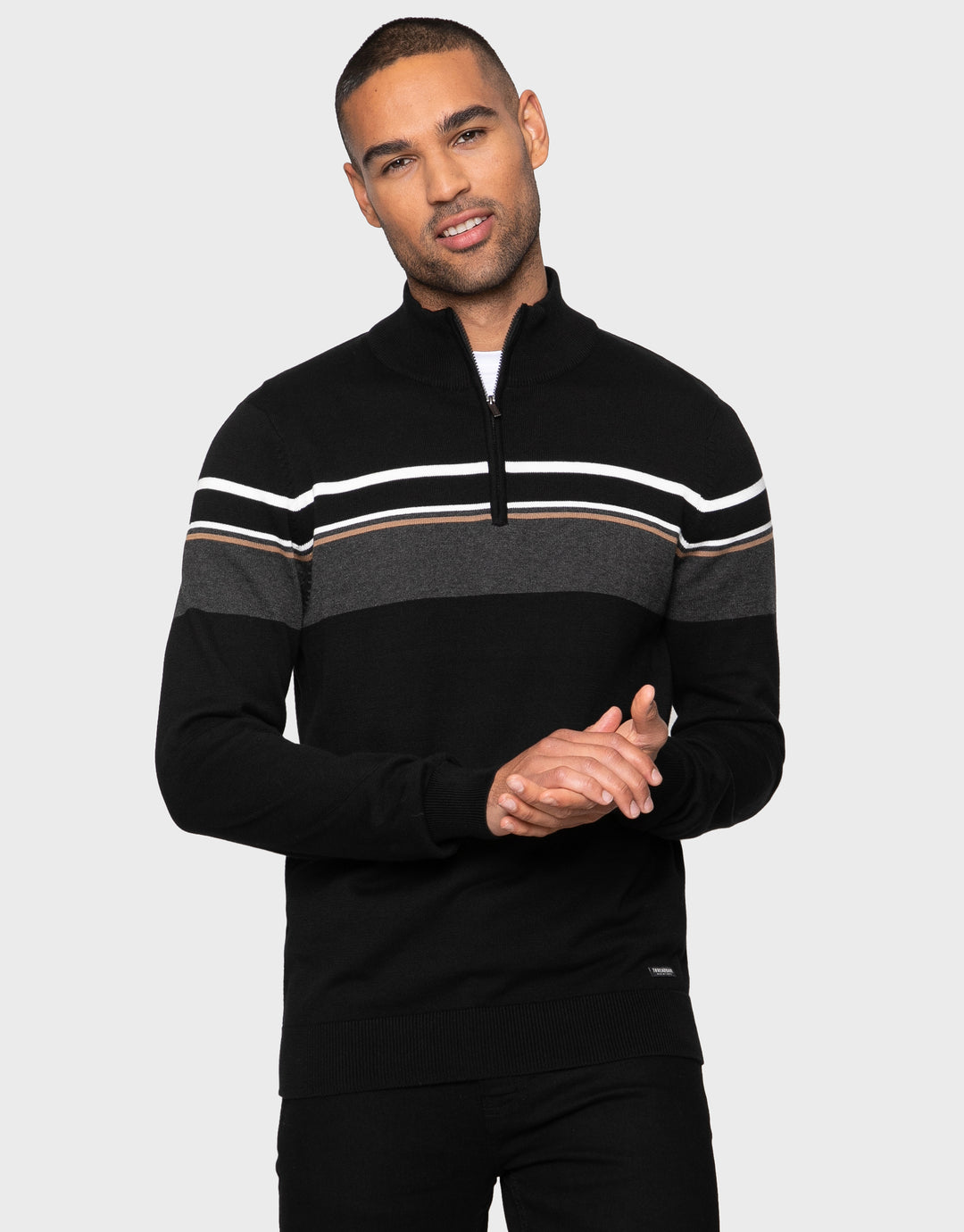Black Quarter Zip Colourblock Jumper