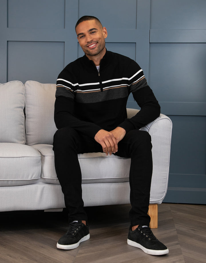 Black Quarter Zip Colourblock Jumper