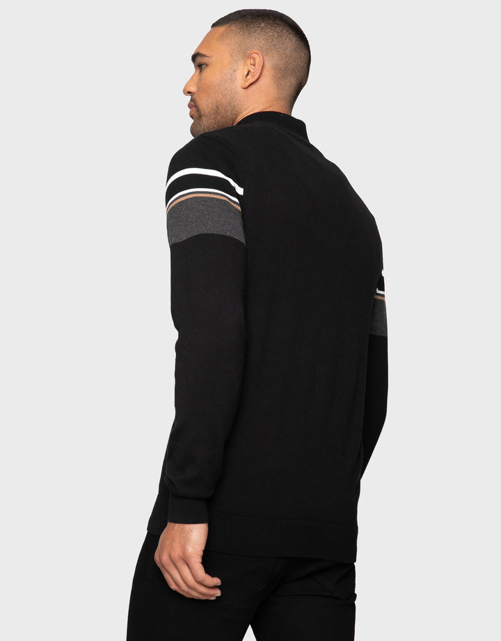 Black Quarter Zip Colourblock Jumper