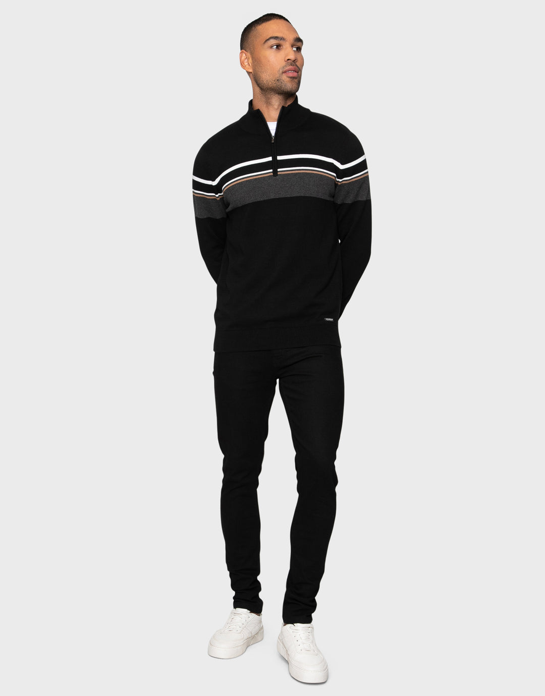 Black Quarter Zip Colourblock Jumper