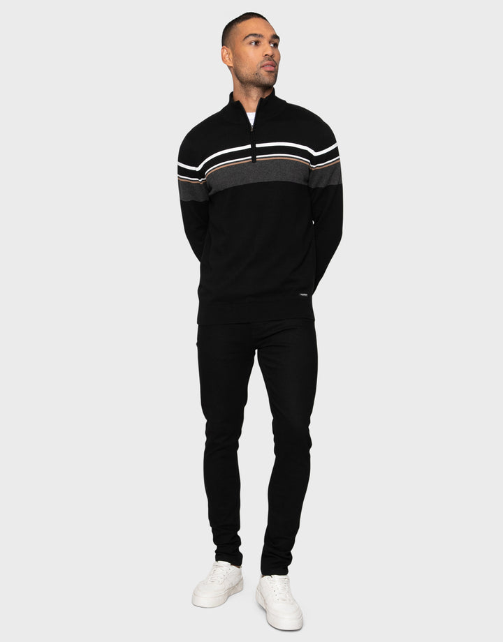 Black Quarter Zip Colourblock Jumper