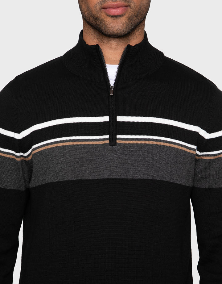 Black Quarter Zip Colourblock Jumper