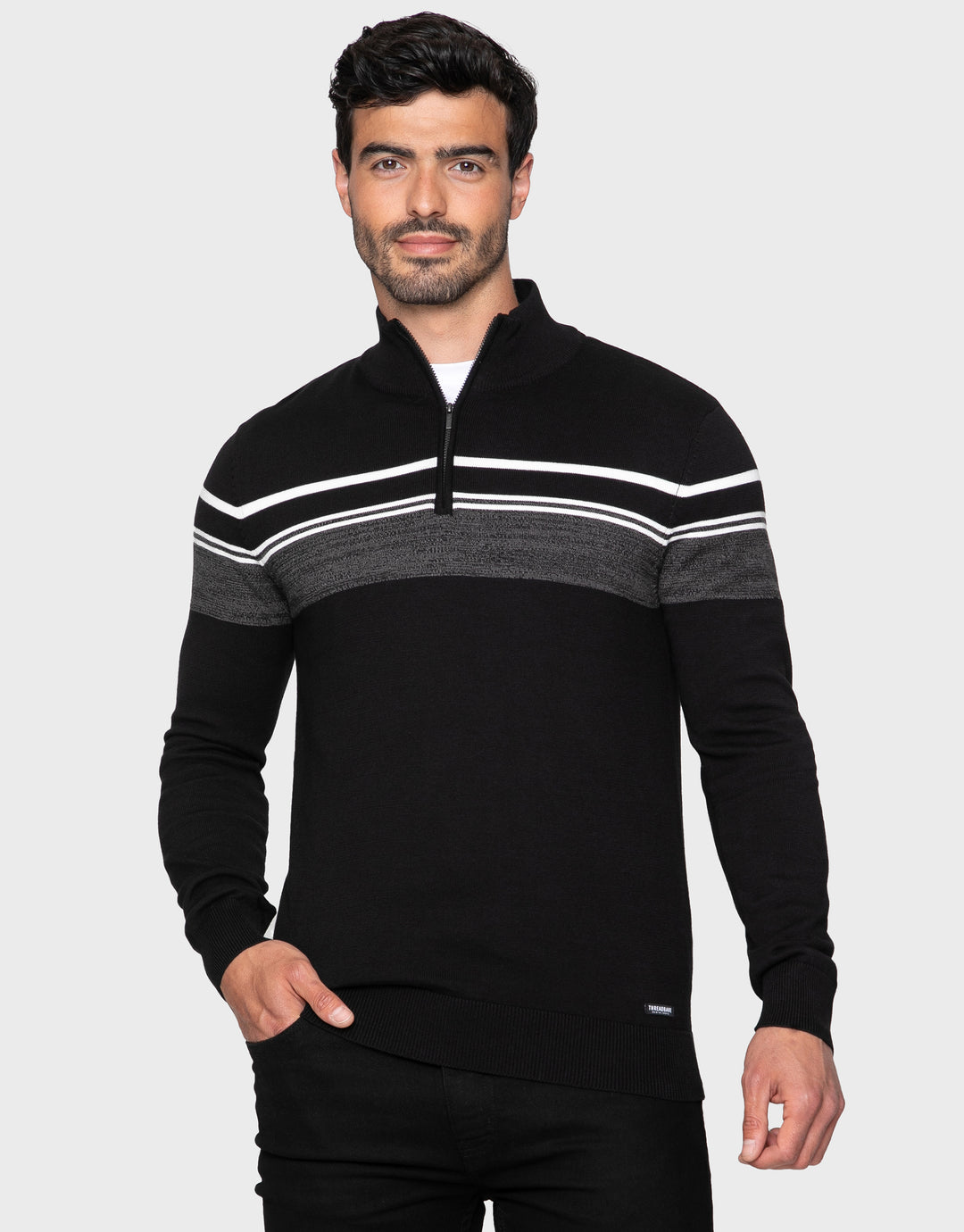 Black Mix Quarter Zip Colourblock Jumper