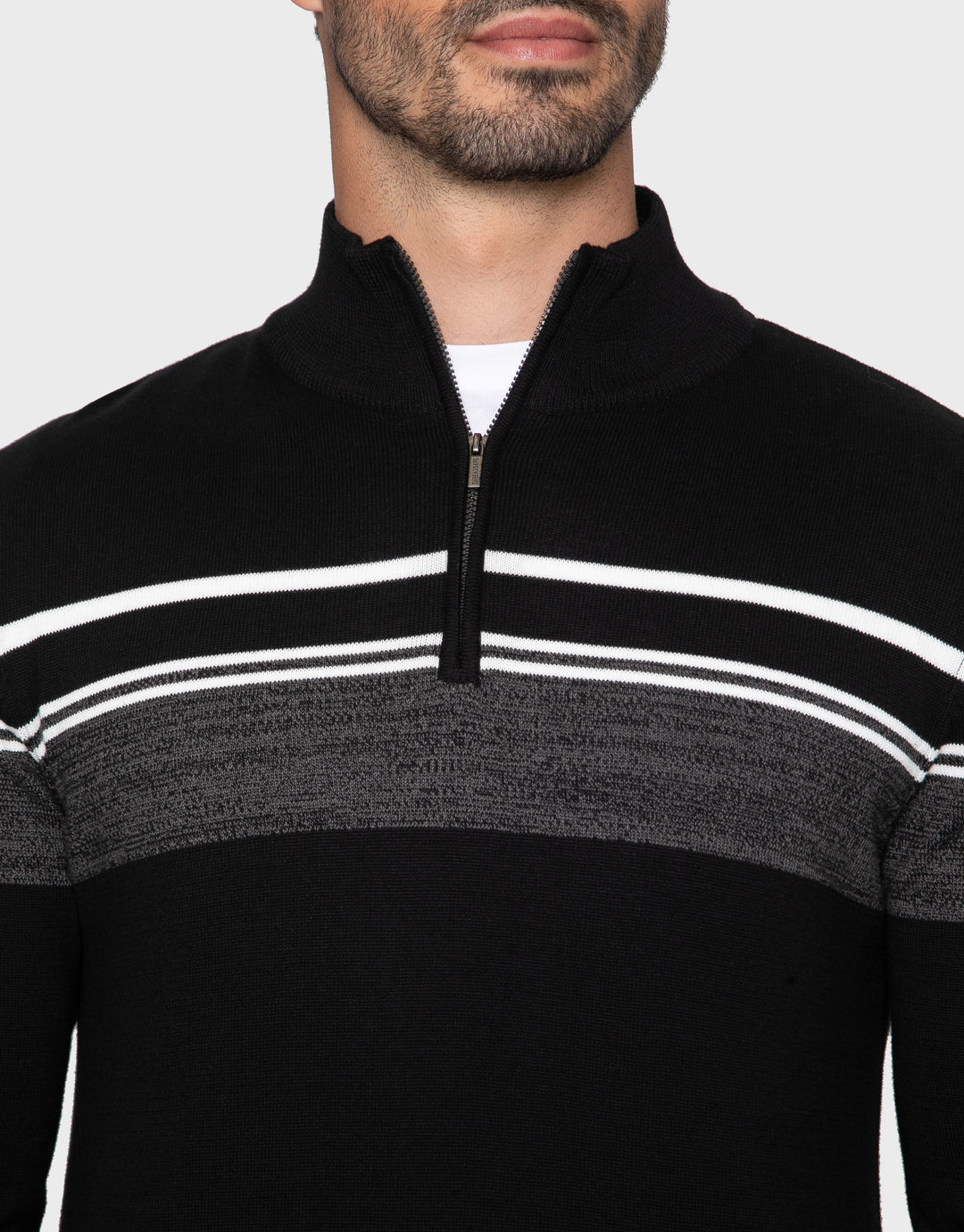 Black Mix Quarter Zip Colourblock Jumper