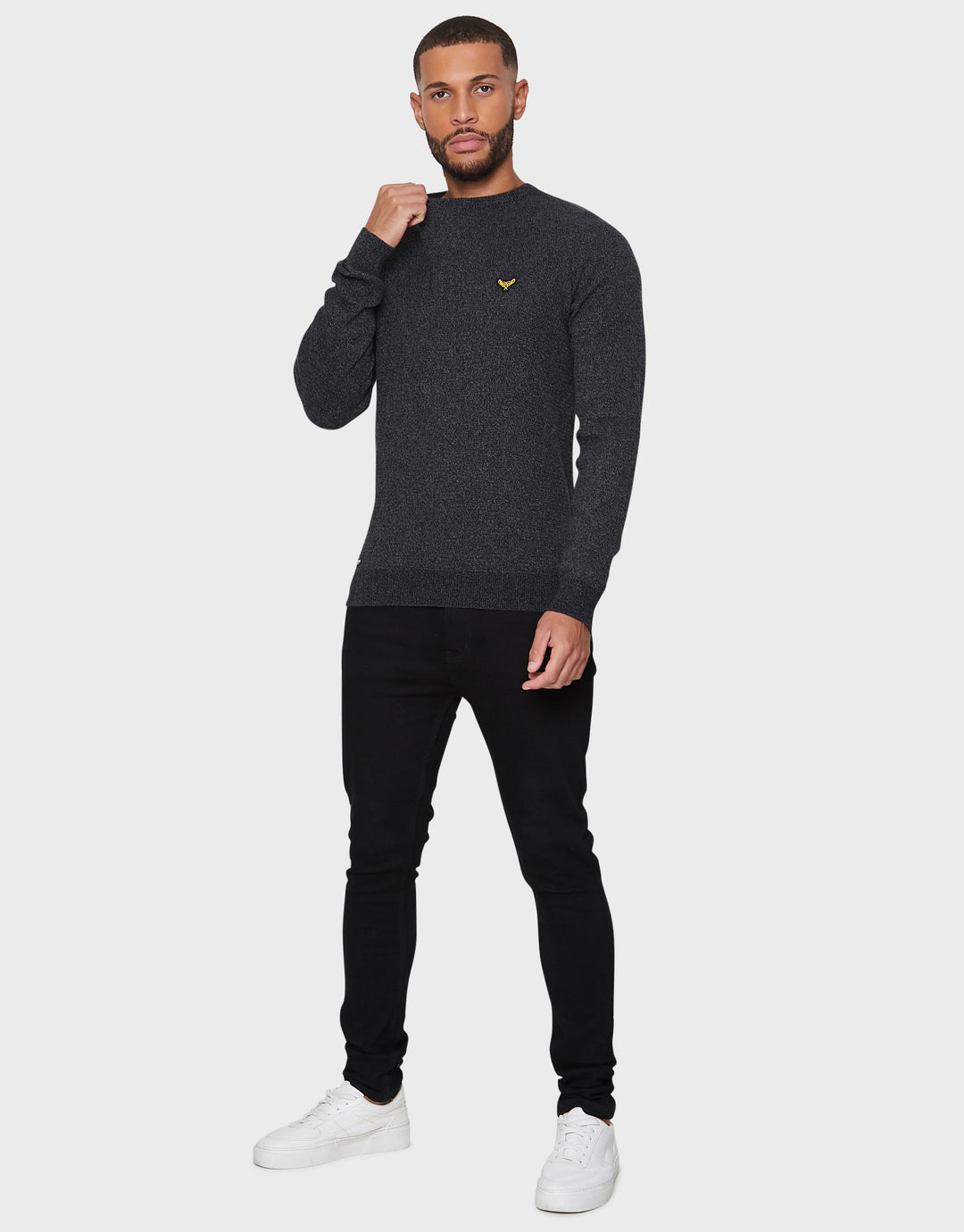 Grey Marl Black Twist Crew Neck Jumper