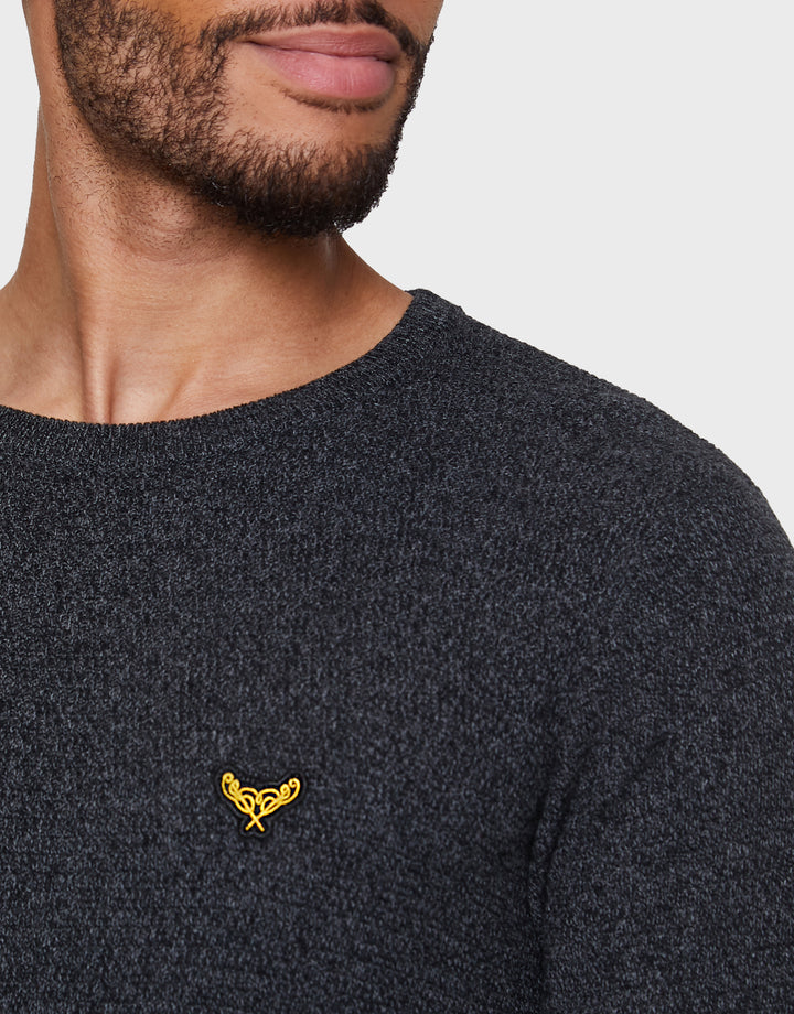 Grey Marl Black Twist Crew Neck Jumper