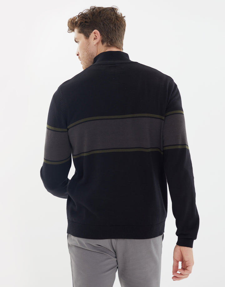Black Colourblock Stripe Quarter Zip Jumper