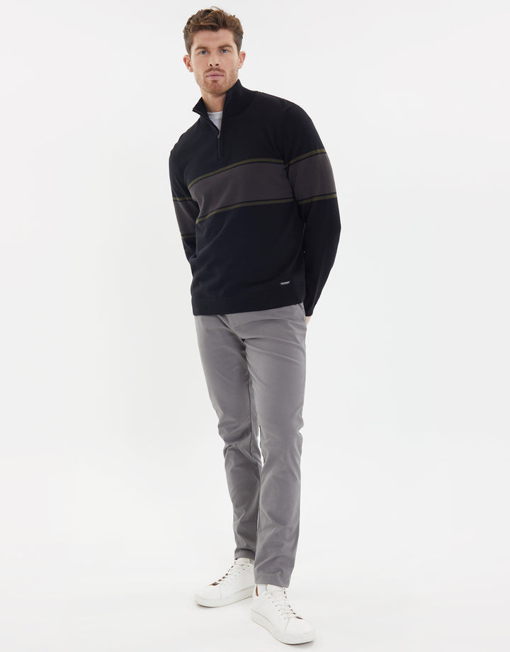 Black Colourblock Stripe Quarter Zip Jumper
