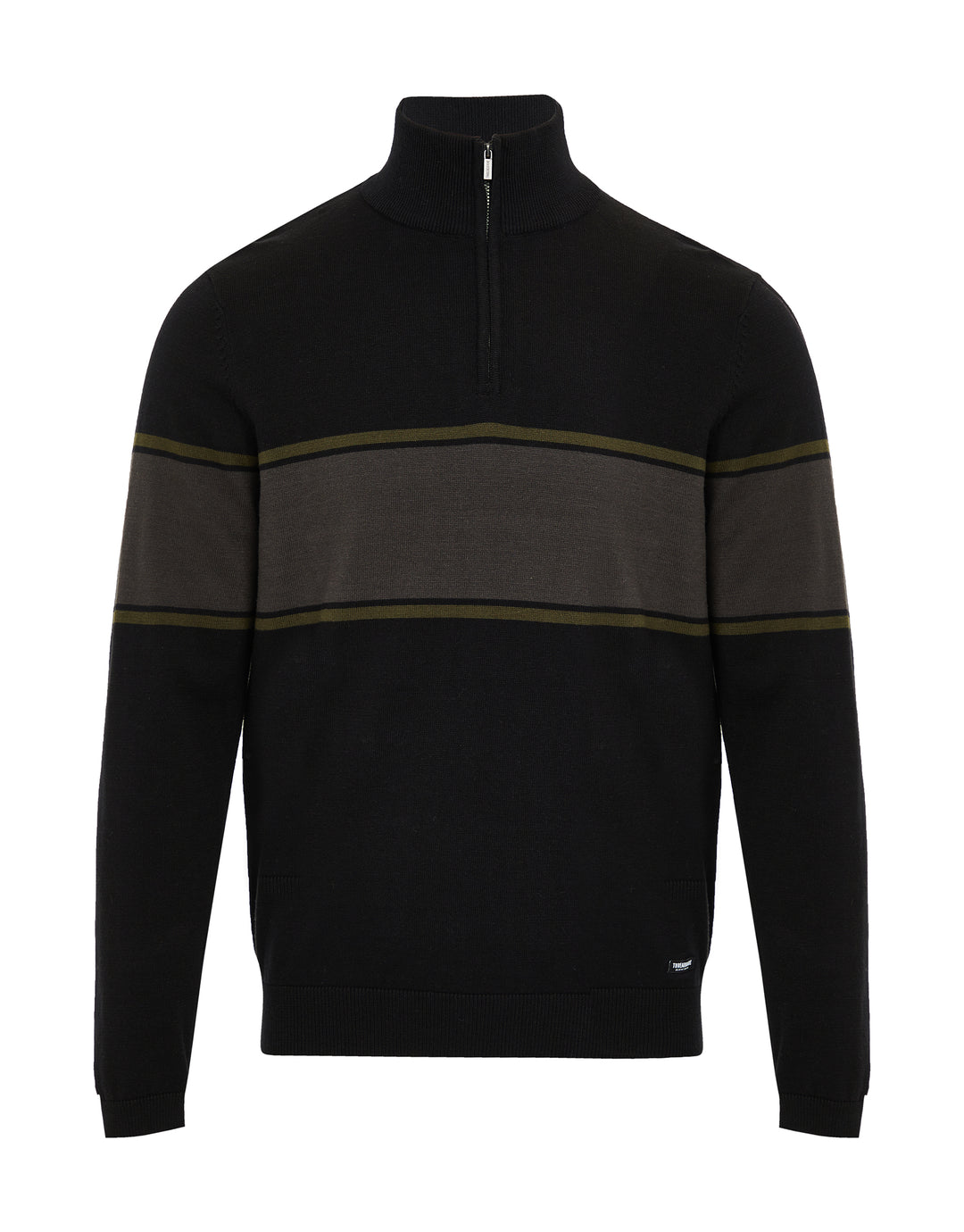 Black Colourblock Stripe Quarter Zip Jumper