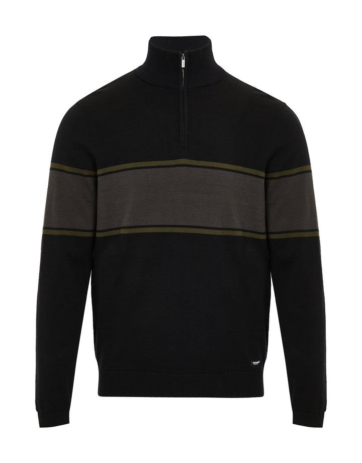 Black Colourblock Stripe Quarter Zip Jumper