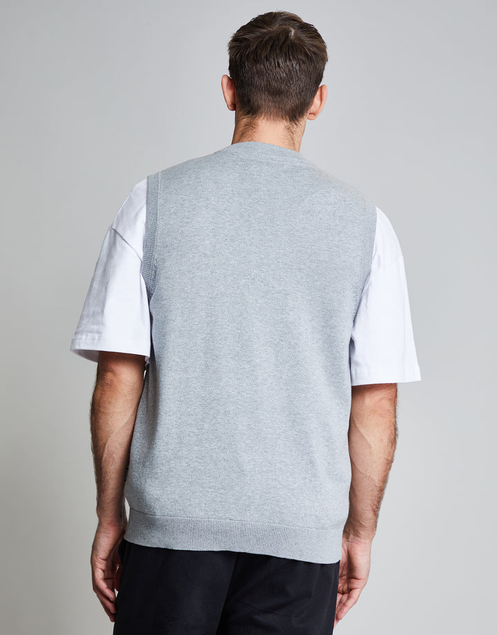 Threadbare Luxe Men's Grey Marl Zip Up Knitted Gilet