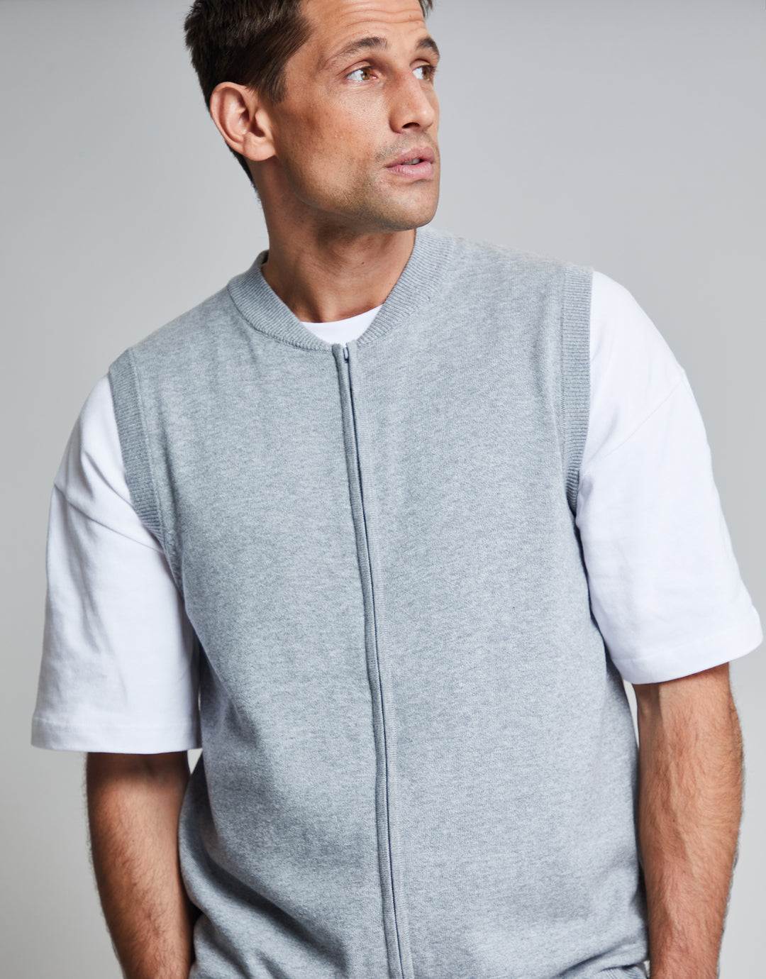 Threadbare Luxe Men's Grey Marl Zip Up Knitted Gilet