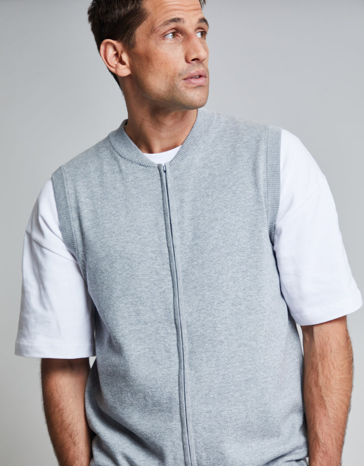 Threadbare Luxe Men's Grey Marl Zip Up Knitted Gilet