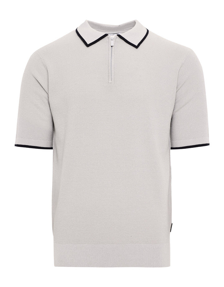 Threadbare Luxe Men's Grey Mist Quarter Zip Knitted Polo
