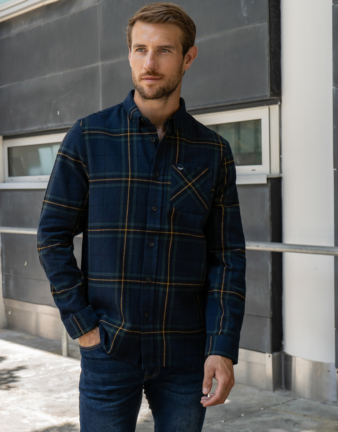 Navy Check Long Sleeve Shirt