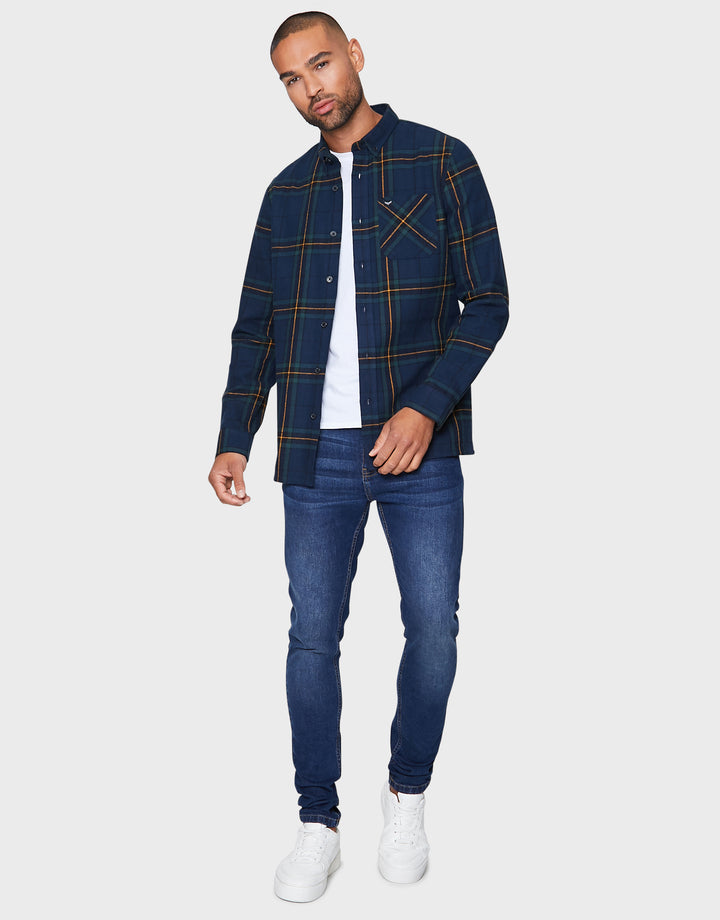 Navy Check Long Sleeve Shirt