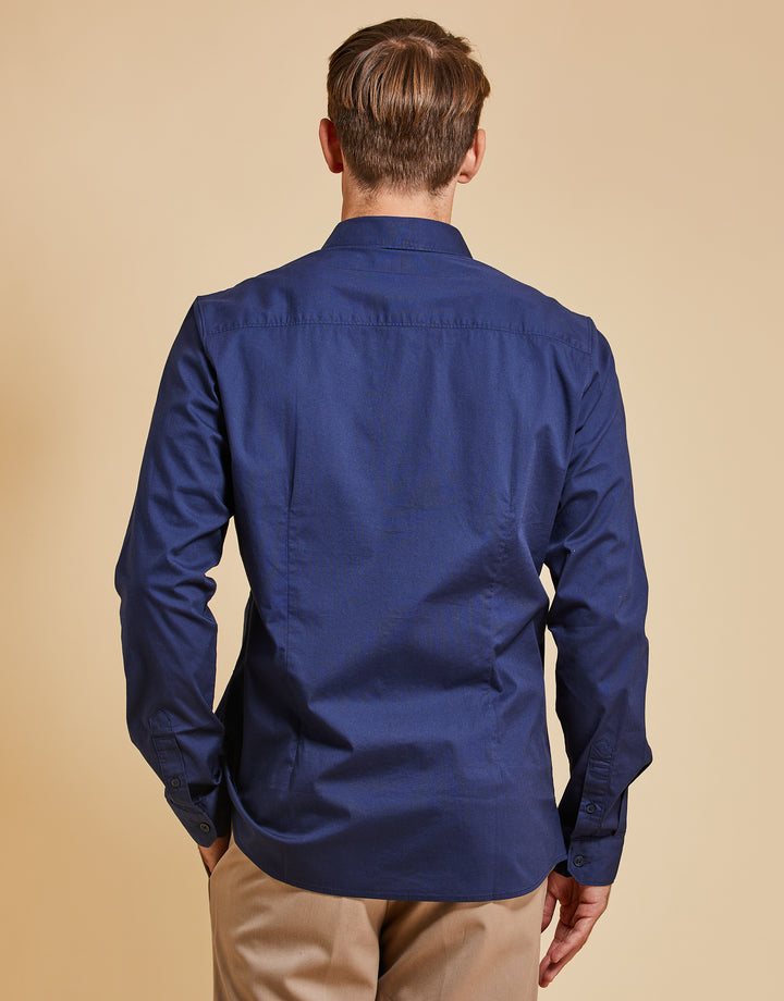 Threadbare Luxe Men's Navy Long Sleeve Shirt