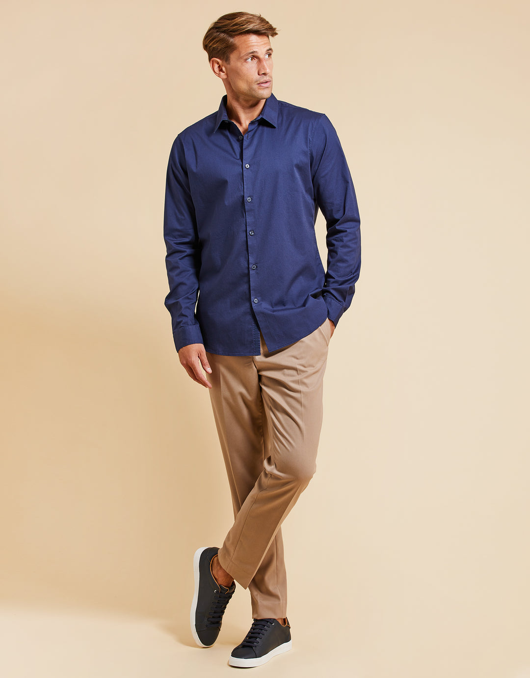 Threadbare Luxe Men's Navy Long Sleeve Shirt