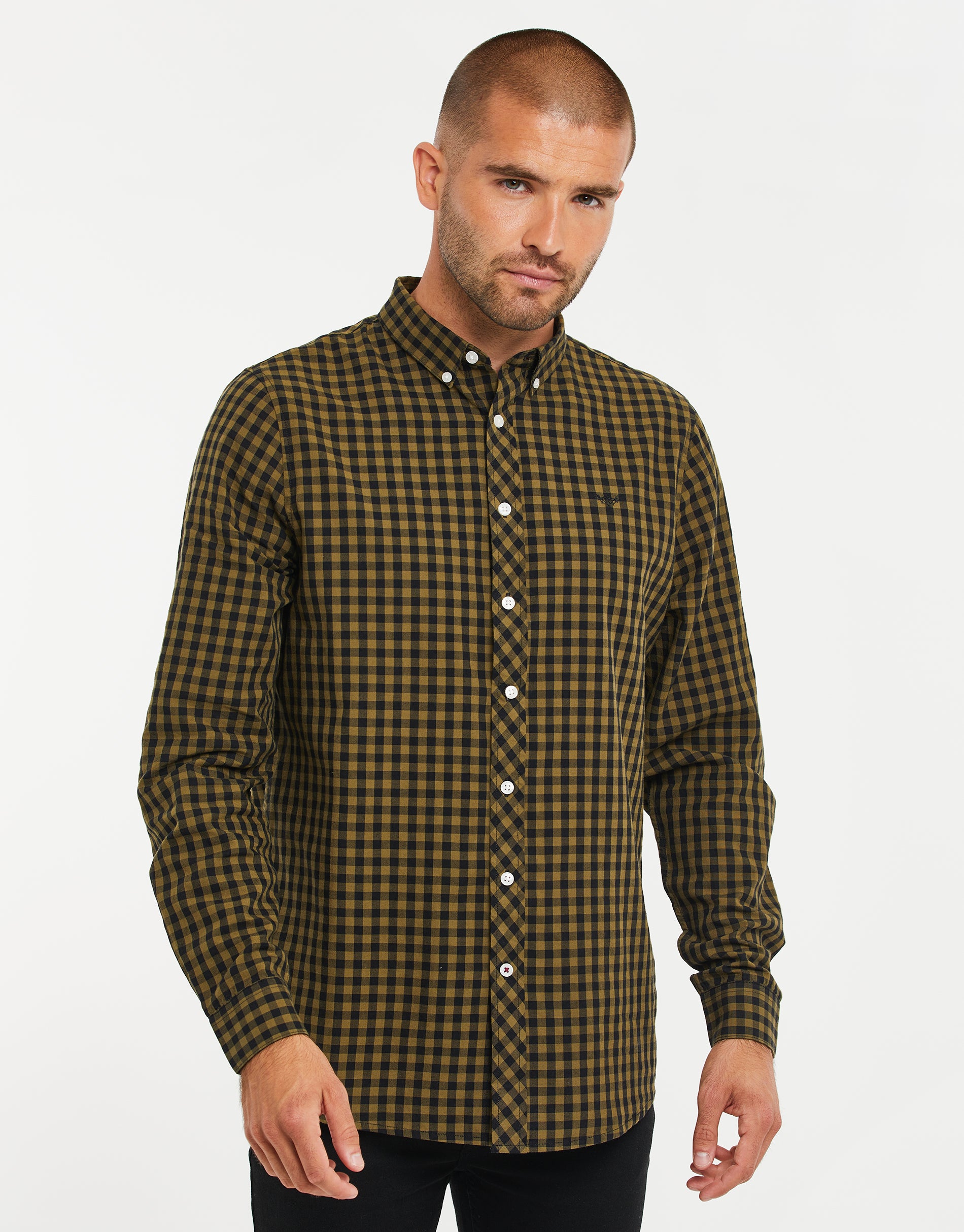 Men's Dark Blue Check Cotton Long Sleeve Shirt – Threadbare