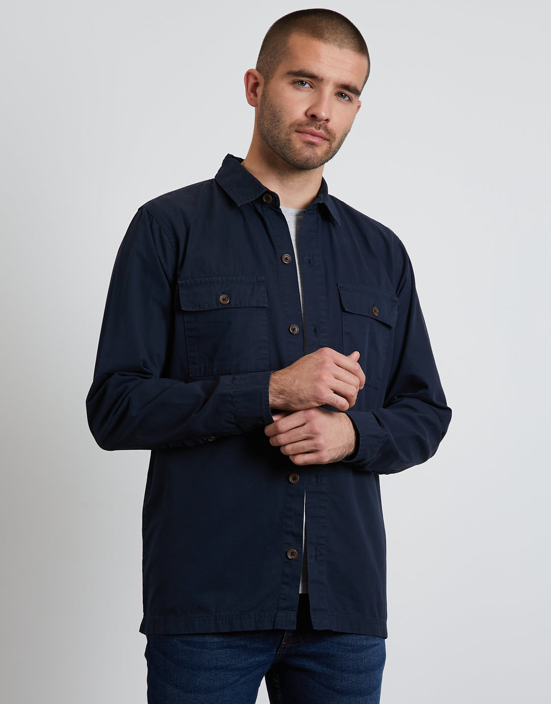 Navy Relaxed Fit Lightweight Shacket