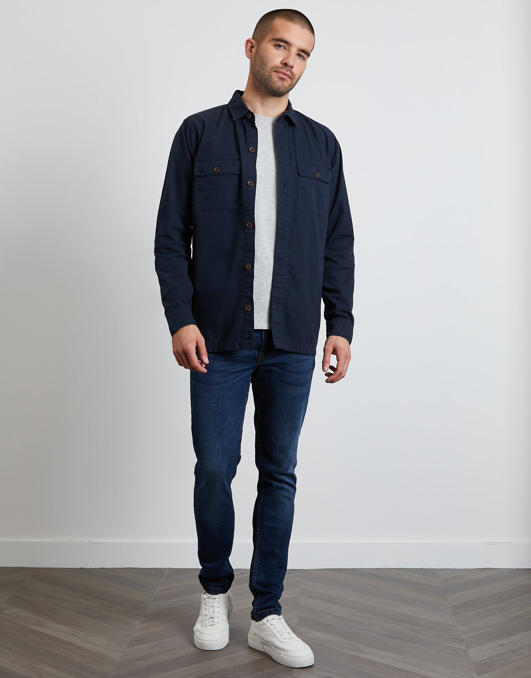 Navy Relaxed Fit Lightweight Shacket