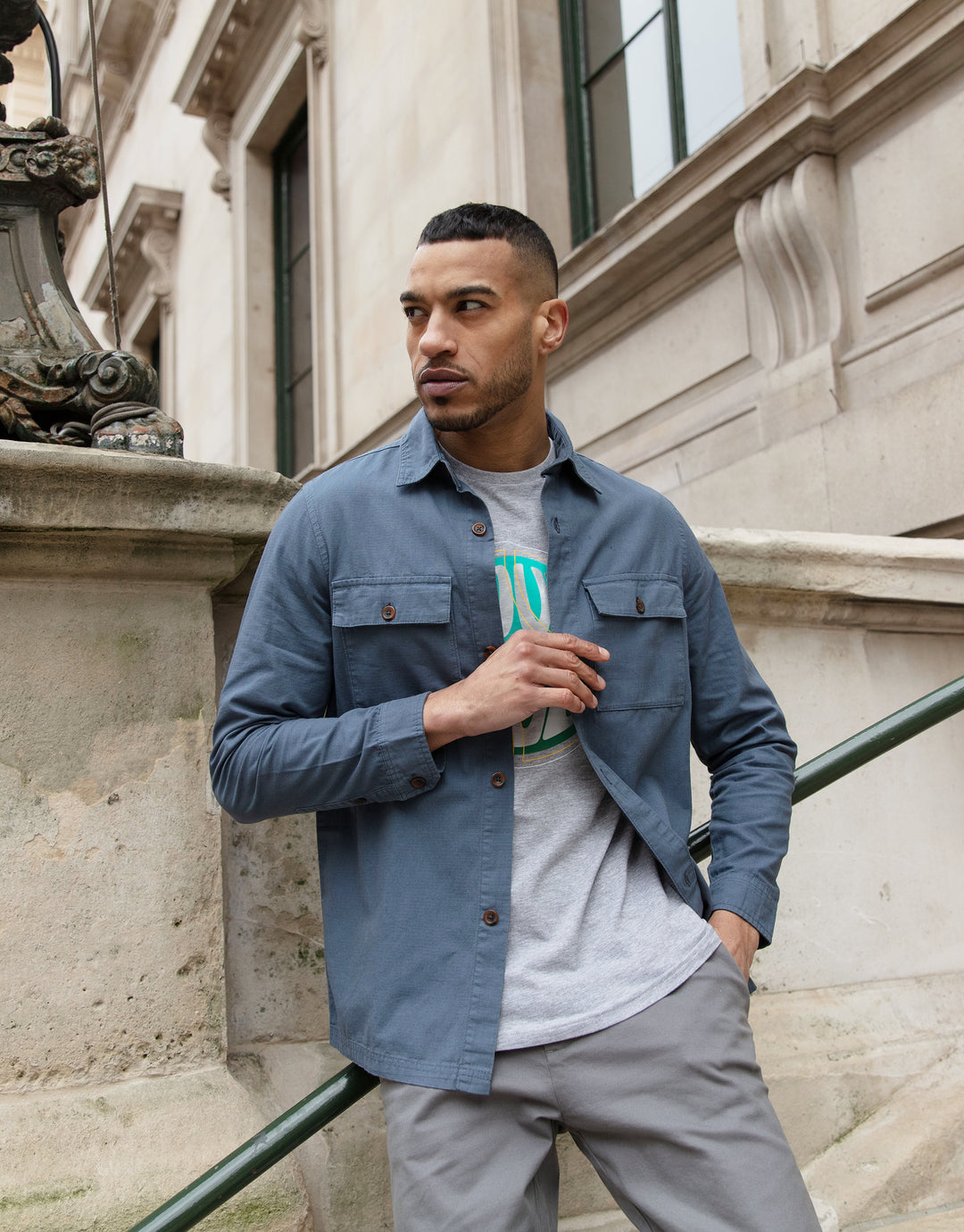 Dusky Blue Relaxed Fit Lightweight Shacket