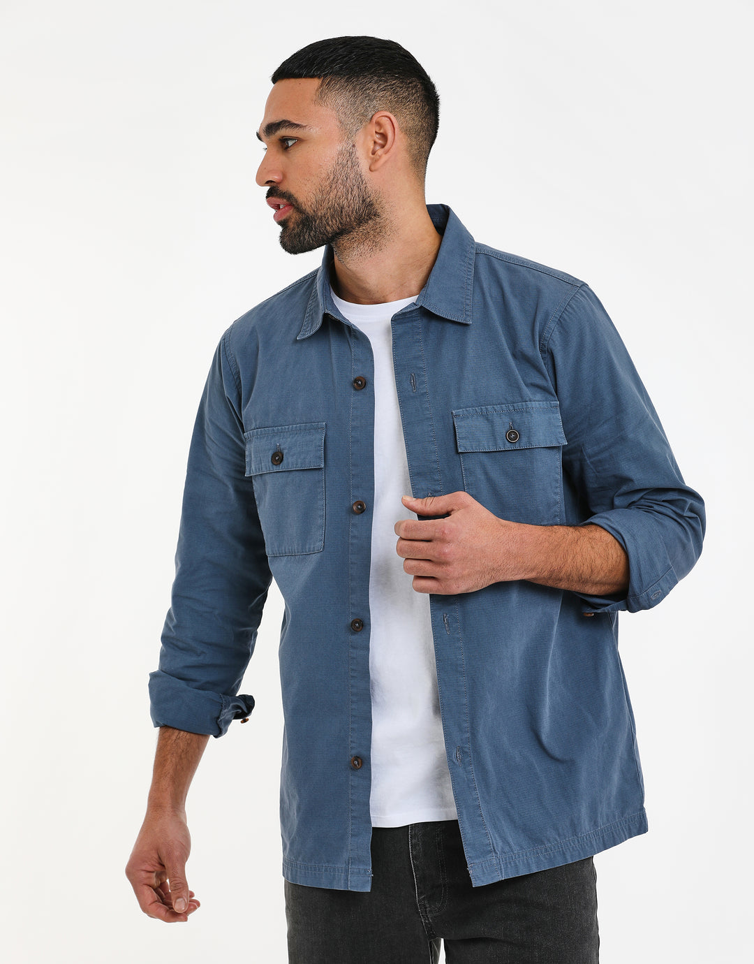 Dusky Blue Relaxed Fit Lightweight Shacket