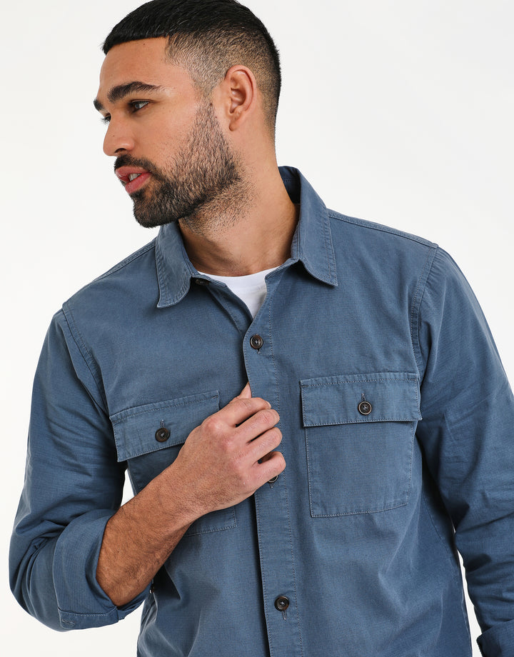 Dusky Blue Relaxed Fit Lightweight Shacket